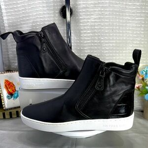 (H5) Michael Kors Women's Clay Leather High-Top Sneakers, Black, Size 8
